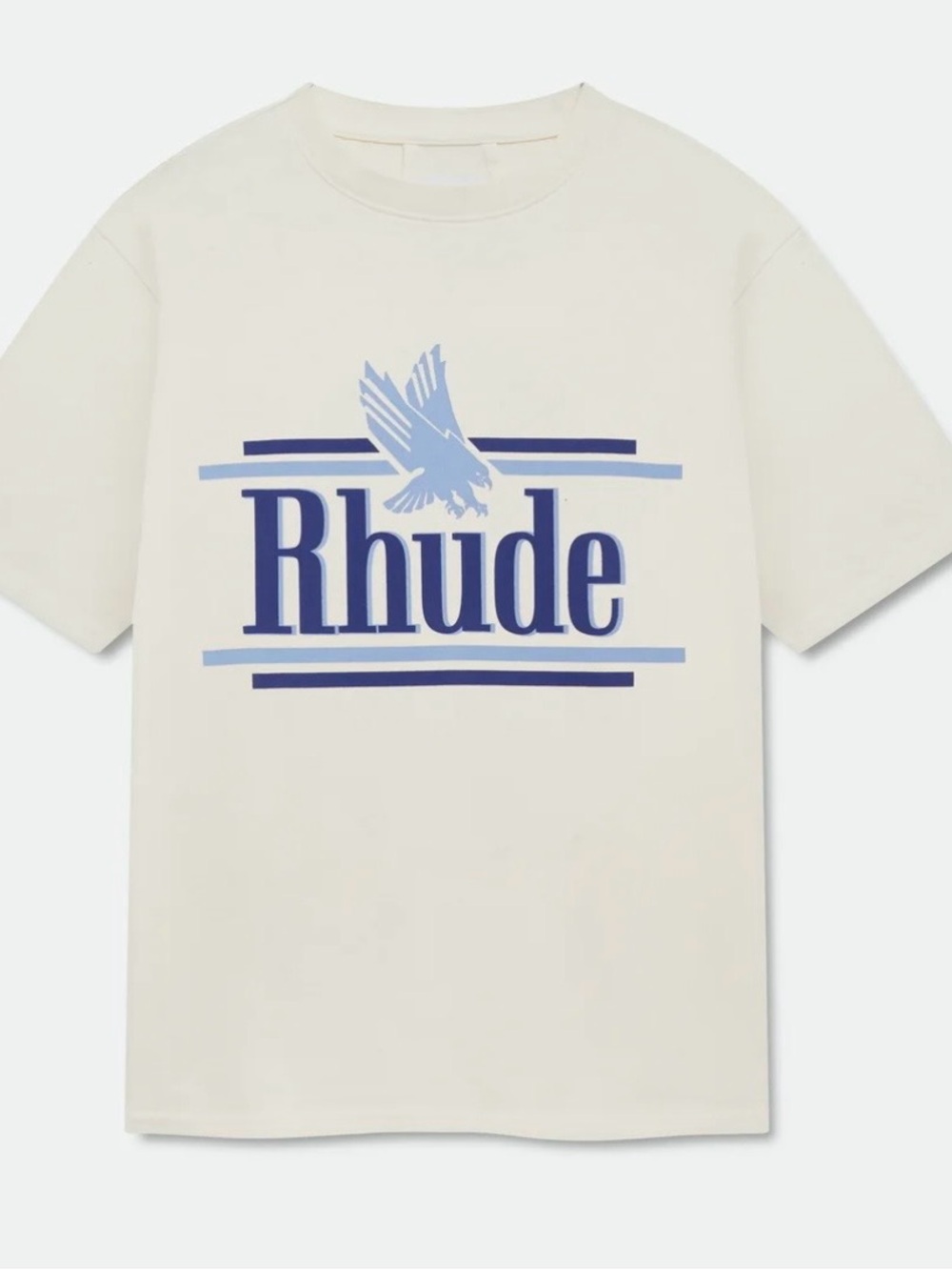 Rhude man Cream T-Shirt with Blue Logo